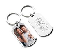 Rainsar Porte Clef Photo Personnalisé Double Face - Cadeau Commémoratif pour Couple, Anniversaire ou Saint-Valentin