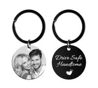 Rainsar Porte-clés Personnalisé, Porte Clef Personnalisable Gravé Texte et Image Recto Verso, Souvenir pour Anniversaires, Fête des pères, Noël, Saint-Valentin, Rond