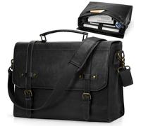 RAINSMORE Sacoche Ordinateur Homme 17.3 Pouces Cuir PU Mallette PC Tablette Cartable Imperméable Sac à Bandoulière pour Travail Affaires Collège Cours Noir