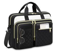 RAINSMORE Sacoche pour Ordinateur Portable Femme 17.3 Pouces Imperméable Sac de Travail Femme Grand Sac Pc Portable Housse Mallette Sac à Bandoulière pour Travail Affaires Université Noir et Blanc