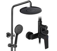 Rainsworth Colonne de Douche avec Mitigeur noir, tête de douche 250 mm, Pommeau de Douche de 3 Jets, systèmes de douche