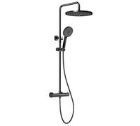 Rainsworth Colonne de Douche Thermostatique, tête de douche 30cm, Pommeau de Douche de 5 Jets, Douche à Pluie Réglable en Hauteur, Douche avec Haute Pression, Douche Set avec Mitigeur, Noir