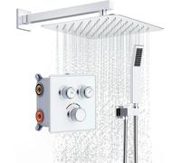 Rainsworth Ensemble de douche encastré avec thermostat 38℃ Chromé, débit d'eau réglable, ensemble de mitigeur de douche encastré avec douche à effet de pluie de 30 * 30cm, ensemble de douche avec