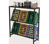 Rainsworth Étagère pour caisses de boissons avec étagère, avec support grillagé en métal, 33P x 103L x 113H cm Étagère pour boissons avec pieds réglables, noir