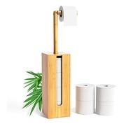 Rainsworth Porte Papier Toilette sur Pied avec Rangement pour 4 Rouleaux, 2-in-1 Porte Rouleau Papier Toilette sur Pied en Bois, HBT 71,6 x 15,5 x 15,5cm, Distributeur Papier Toilette en Bambou