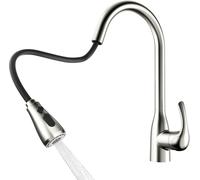 Rainsworth Robinet de cuisine extensible en nickel - 3 modes - Robinet d'évier pivotant à 360° - Robinet avec tuyau d'eau froide et chaude - Batterie mélangeuse de cuisine