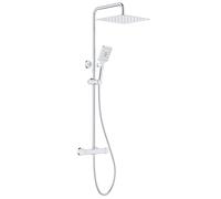 Rainsworth Système de douche avec thermostat, 30 x 30 cm, carré, en acier inoxydable, 3 types de jet, douche à effet pluie, avec robinet, barres de douche de 92 à 126 cm