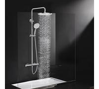 Rainsworth Système de douche avec thermostat chromé - Kit complet avec pommeau de douche rond de 25 cm - Pommeau de douche à 3 types de jet - Hauteur réglable de 92 à 126 cm - Douche à effet pluie
