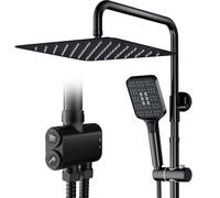 Rainsworth Système de douche sans robinet, noir, 30 x 30 cm, carré, avec pommeau de douche, à 3 types de jet, avec inverseur en laiton, colonne de douche pour douche