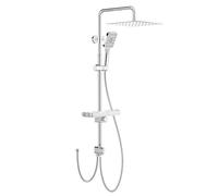 Rainsworth Système de douche sans robinetterie Noir - 30 X 30cm carré douche à effet pluie et 3 jets, avec inverseur en laiton,colonne de douche kit de douche avec étagère