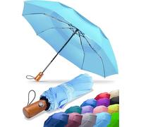 Raintrend Parapluie coupe-vent pour la pluie, grand parapluie de voyage, parapluie de golf, parapluie compact automatique, parapluie pliable pour sac à dos, parapluie portable pour homme, bleu clair