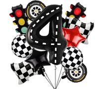 Rainway 4 ans décorations d'anniversaire sur le thème de la circulation, lot de 11 ballons en aluminium dans les tons noir, blanc et rouge, ballons de décoration sur le thème de la course automobile
