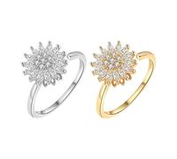 Rainway Anxiety - 2 anneaux ouverts réglables pour soulager le stress, bague pour le pouce, pour crises de panique, tournesol, zircons, bagues d'humeur unisexes