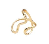 Rainway Bague asymétrique en or pour femme - Bague incurvée pour femme - Or épais - Plaqué or - Bague empilable minimaliste - Cadeau pour femme et fille