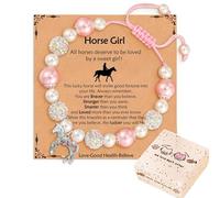 Rainway Bracelet cheval pour femme - Perles roses - Strass - Avec pendentif cheval - Pour les amateurs de chevaux - Cadeau pour femme - Avec carte de vœux et boîte cadeau