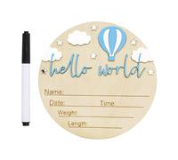 Rainway Cartes en bois pour bébé - Plaque d'annonce avec stylo d'écriture - Hello World Baby - Panneau de bienvenue rond pour nouveau-né - Cadeau de naissance pour les futurs parents enceintes