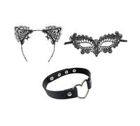 Rainway Catwoman Costume pour femme, avec oreilles de chat, serre-tête en dentelle, masque de cœur, costume de chat noir pour femme, accessoire pour Halloween, carnaval, mascarade, cosplay