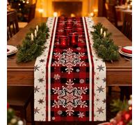 Rainway Chemin de Table Noël, Deco Table Noel Flocons de Neige Chemins de Table Rouge en Lin 183 cm x 33 cm de Long, Moderne Nappe et Chemin de Table de Noëls Decoration Table noels