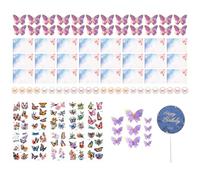 Rainway Décoration d'anniversaire pour fille, papillons, décoration de gâteau d'anniversaire, tatouages papillons pour enfants, 12 x 10 cm, cartes d'invitation papillons avec 24 enveloppes et