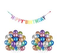 Rainway Kit Décoration Anniversaire Complet, Bannière d'anniversaire colorée Banderole Happy Birthday, 50 Ballons et 1 Ruban Inclus, pour Décor De Fête, Arrière-Plan Photo et Célébrations Événements