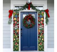 Rainway Lot de 2 Bannières de Porte de Noël Verte 180 x 30 cm | Décorations Verticales en Polyester - Motif Sapin Joyeux Noël et Bonne Année, Suspension pour Entrée, Porche, Mur et Fêtes
