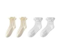 Rainway Lot de 2 paires de chaussettes à volants avec dentelle - Chaussettes blanches - Chaussettes de cheville pour femme - Respirantes - Inspirées japonaises - Pour femme