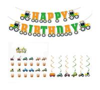 Rainway Lot de 20 décorations d'anniversaire tracteur - Décoration d'anniversaire de ferme - Bannière Happy Birthday - Guirlande tourbillon à suspendre - Décoration de cupcake - Pour fête à la ferme