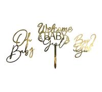 Rainway Lot de 3 décorations de gâteau dorées pour bébé, garçon ou fille, Oh Baby Cake Topper, décoration de gâteau Welcome Baby, décoration de fête, décoration de cupcake, décoration de gâteau pour