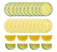Rainway Lot de 30 pièces de rondelles de citrons artificiels avec tranches et cubes jaunes et verts, décoration de citron pour table, vase de cuisine, pour DIY, travaux manuels, photographie