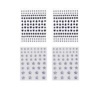 Rainway Lot de 4 Tatouages Visages Adhésifs - Gouttes Noires Coeurs & Étoiles Argentées avec Paillettes & Strass Éphémères & Amovibles pour Carnaval, Halloween, Fête, Mariage et Maquillage