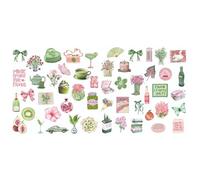 Rainway Lot de 50 autocollants esthétiques, imperméables, frais et mignons, vert et rose, style guérison, décoration DIY pour ordinateur portable, Kindle, MacBook, valise, scrapbooking, journal