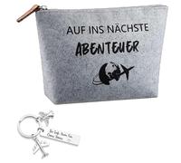 Rainway Trousse à cosmétiques en Feutre, Lot de 2 avec Porte-clés Avion Porte-clés Billet d'avion gravé, pour Les Voyages, Trousse de Toilette et Cadeau d'adieu Porte-Bonheur de Voyage