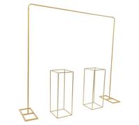 RainWeel Arche de mariage - Arche de ballon - 2 m x 2 m - Armature en métal avec 2 supports de fleurs - Support de fond blanc/doré - Pour mariage, anniversaire, fête d'anniversaire, banquet (doré