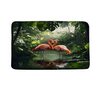 Rainwoods Flamingo Tropical Woods Animal Woods Palm Leaf Green Plant Nature Botanical Paillasson Intérieur Anti-Salissures Tapis De Bain Lavable Tapis De Douche pour Salon Cuisine 40X60Cm