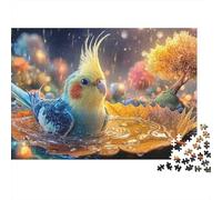 Rainy Bird Christmas Puzzle 1000 pièces Adultes Calopsitte Feuille Pluie Eau Qualité supérieure épaisse Robuste vibrante stimulante Cadeau 52x38cm/1000pcs