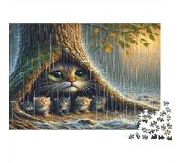 Rainy Cat Family 1000 Pieces Adult Puzzle: Cat Family Sheltering in Rain for Adults & Kids Age 12 Years + Gift 70x50cm/1000pcs