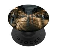 Rainy City Night Street Lights Urban Road Scène PopSockets PopGrip Adhésif