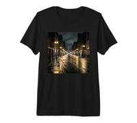 Rainy City Night Street Lights Urban Road Scène T-Shirt Haut de Gamme