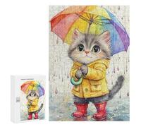 Rainy Day Kitten with Umbrella-10 Puzzle 1000 Pièces Educa Jouet en Bois Cadeau Unique Décoration Intérieure Jeu Éducatif Challenge Toy Adultes Et Enfants À Partir De 14 Ans 300 PCS