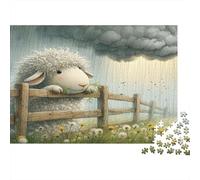 Rainy Day Lamb 1000 Piece Puzzle for Adults: Fluffy Sheep on Fence Fun and Challenging Family Game & Great Gift Idea 52x38cm/1000pcs
