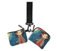 Rainy Day Lot de 2 porte-monnaie avec fermeture éclair et dragonne pour femme Motif parapluie
