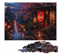 Rainy Night in Kyoto with Cherry Blossoms Puzzle pour Adultes 500 pièces | Cadeau puzzle - activité d'intérieur le w nd en intérieur.