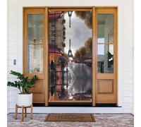 Rainy Street in Paris Bannière de porte festive avec corde, couverture de porte réutilisable pour Halloween, Noël, décoration extérieure en polyester