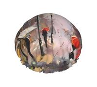 Rainy Street In Paris Bonnet de douche imprimé pour homme et femme - Bonnet de bain double couche réutilisable avec sangle élastique L