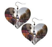 Rainy Street In Paris Boucles d'oreilles élégantes en cuir en forme de cœur Accessoires tendance et uniques à porter au quotidien, taille unique