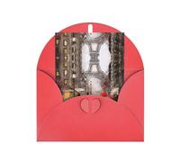 Rainy Street In Paris Impression verticale Love Buckle Carte de vœux de vacances en papier nacré avec enveloppes pour amis et famille