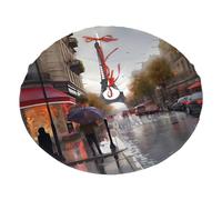 Rainy Street in Paris Jupe de sapin de Noël moelleuse imprimée 91,4 cm avec attaches et tapis de sapin de Noël en polyester feutré pour décoration de fête de vacances