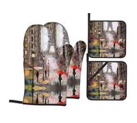 Rainy Street In Paris Lot de 4 maniques et maniques résistantes à la chaleur pour la cuisson au micro-ondes