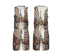 Rainy Street in Paris Maillot de basketball 2 pièces pour homme avec gilet de basket-ball et short de sport