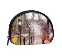 Rainy Street in Paris Mini porte-monnaie en coquillage - Portefeuille compact zippé pour pièces de monnaie, clés et petits objets